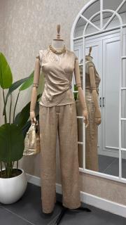 saten aksesuar detaylı takım bronz