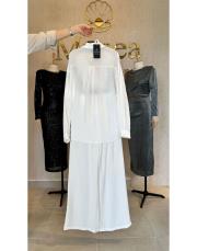 çizgili gömlek pantolon takım ekru 3