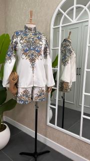 brit düğmeli şortlu takım beyaz