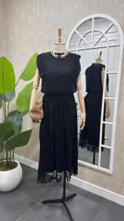 beli drapeli dantel midi boy elbise siyah