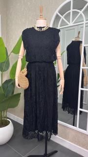 beli drapeli dantel midi boy elbise siyah 2