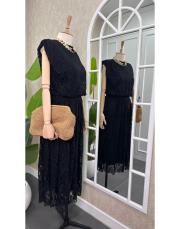 beli drapeli dantel midi boy elbise siyah 4