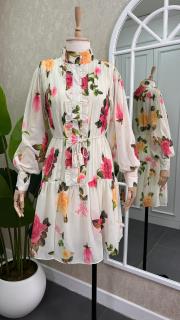 çiçekli astarlı tül elbise beyaz 2