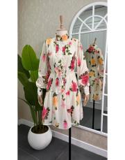 çiçekli astarlı tül elbise beyaz 3