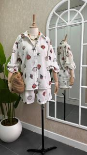 desenli keten şortlu takım beyaz 3