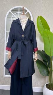 royal renkli astarlı trençkot lacivert