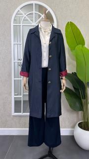 royal renkli astarlı trençkot lacivert 2