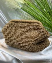 el örgüsü hasır clutch çanta kahve