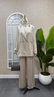 simli şeritli takım krem