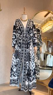 baskılı yarasa kol elbise siyah beyaz 2