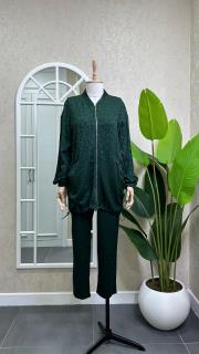 jakarlı fermuarlı spor takım koyu yeşil