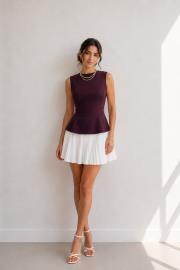 kayık yaka  peplum bluz mor