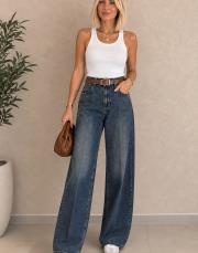 wideleg kemerli jean mavi