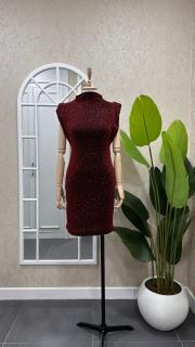 taşlı simli elbise kırmızı