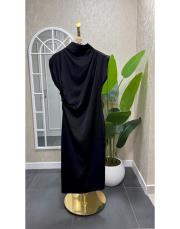 düğme detaylı elbise siyah