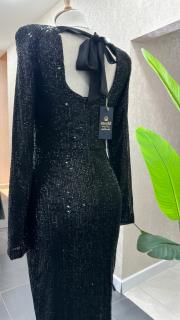 sırt detaylı payet elbise uzun siyah 3