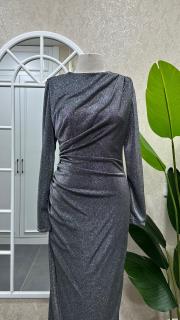 simli uzun elbise gri 2