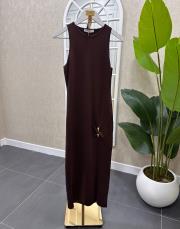 yırtmaçlı triko uzun elbise kahve