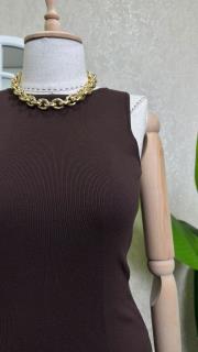 yırtmaçlı triko uzun elbise kahve 4