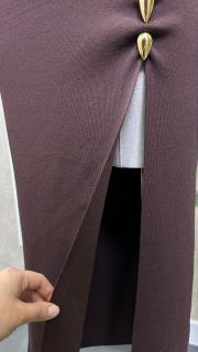 yırtmaçlı triko uzun elbise kahve 5