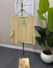 oval yaka ince triko kazak sarı