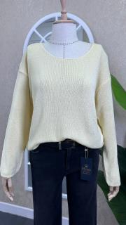 oval yaka ince triko kazak sarı 2