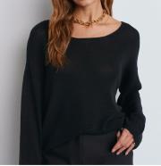 oval yaka ince triko kazak siyah