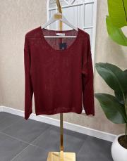 oval yaka ince triko kazak bordo