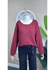 oval yaka ince triko kazak bordo 2