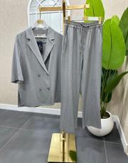 çizgili blazer beli lastikli pantolon takım gri 2