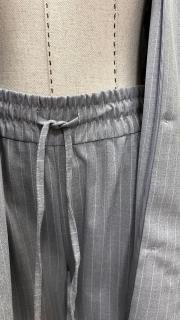 çizgili blazer beli lastikli pantolon takım gri 4