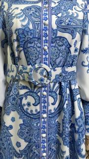 çiçek baskılı kemerli uzun elbise mavi mavi 3