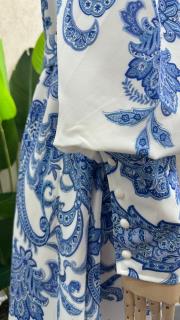 çiçek baskılı kemerli uzun elbise mavi mavi 4