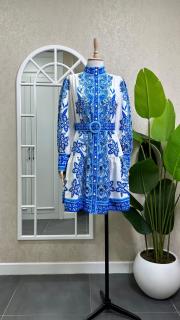 çiçek baskılı kemerli kısa elbise mavi mavi