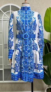 çiçek baskılı kemerli kısa elbise mavi mavi 2