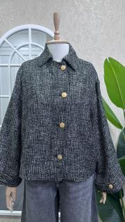 simli tweed bomber ceket siyah beyaz çizgili 2