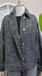 simli tweed bomber ceket siyah beyaz çizgili 3