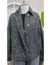 simli tweed bomber ceket siyah beyaz çizgili 4