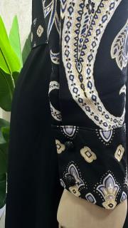 çiçek baskılı kemerli uzun elbise siyah siyah 4