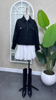 simli tweed bomber ceket siyah 2