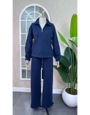 şardonlu geniş paça eşofman takım lacivert lacivert