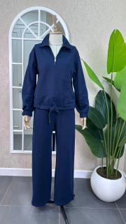 şardonlu geniş paça eşofman takım lacivert lacivert 2