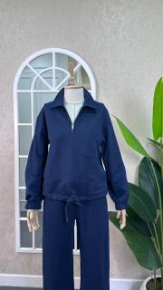 şardonlu geniş paça eşofman takım lacivert lacivert 3