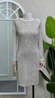 sırt detaylı payetli kısa elbise krem bej 2