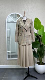 kruvaze yaka düğmeli channel ceket kahve