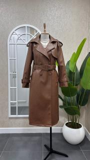 kuşaklı timsah deri trençkot kahve