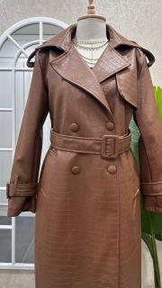 kuşaklı timsah deri trençkot kahve 2