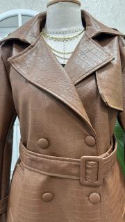 kuşaklı timsah deri trençkot kahve 3