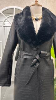 timsah desen yakası kürklü deri kaban siyah 3