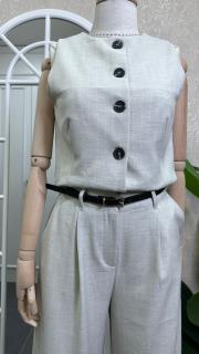 çizgili polyviskon yelek pantolon takım gri 2